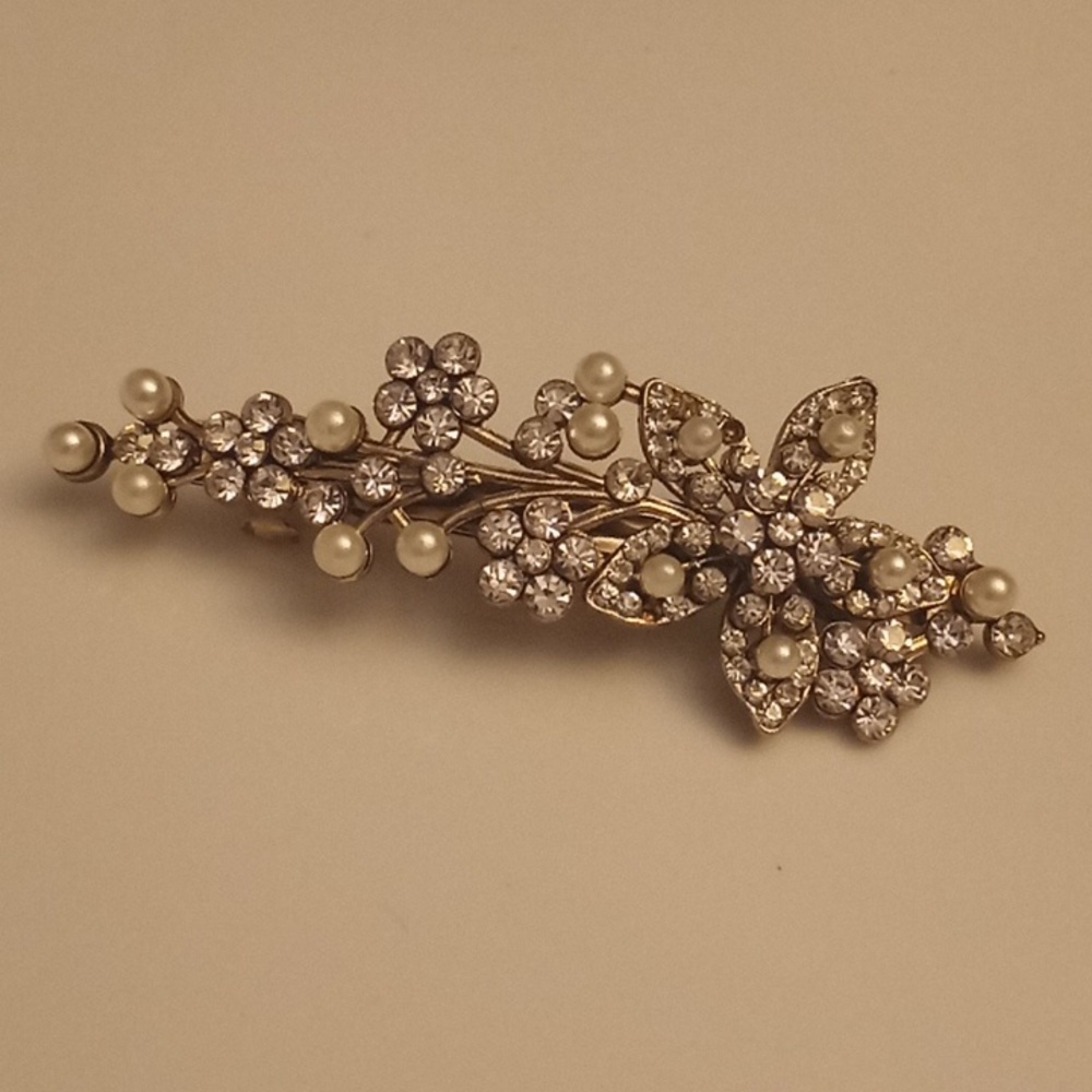Vintage Bridal Reinstone Pearls Barrett Hair Wedding Prom Clip